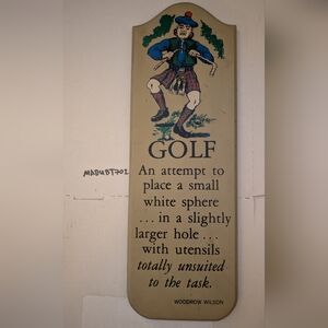 Vintage Golf Plaque w/ Great Woodrow Wilson Quote Rectangular 21" Tall Wall Art